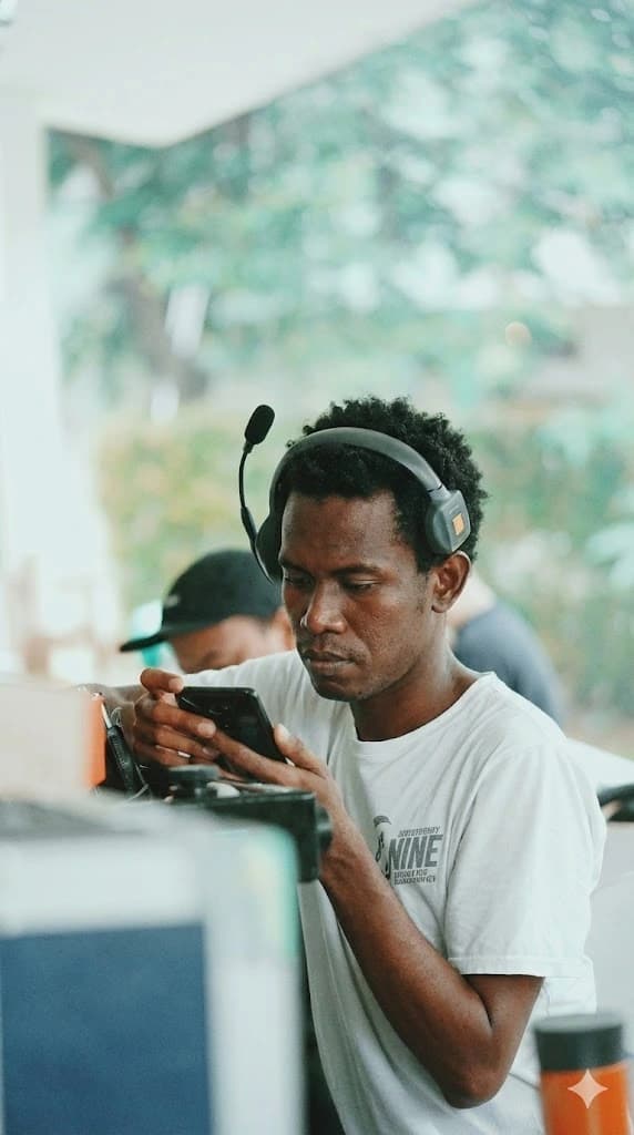 Person with headset working